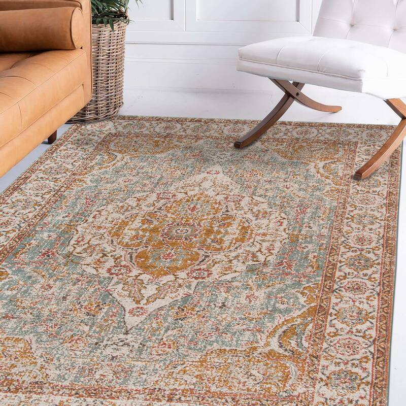 Ethereal Jayla Vintage Oriental Area Rug - 8'11" x 11'11" - Sienna/Sea Blue