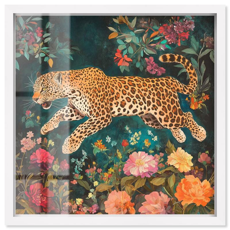 Tigers and Blooms Shadowbox by Art Remedy - White - 16" x 16"
