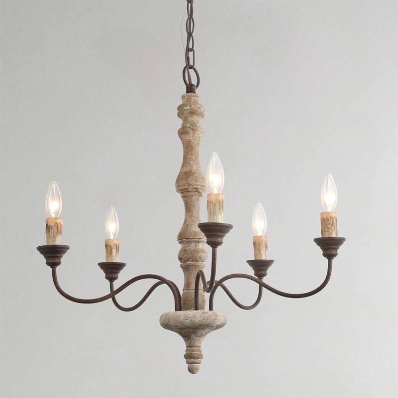 LALUZ Rustic 5-lights Candle Chandelier Distressed Hanging Pendant Lighting Fixture - D 23"* H 24.5"
