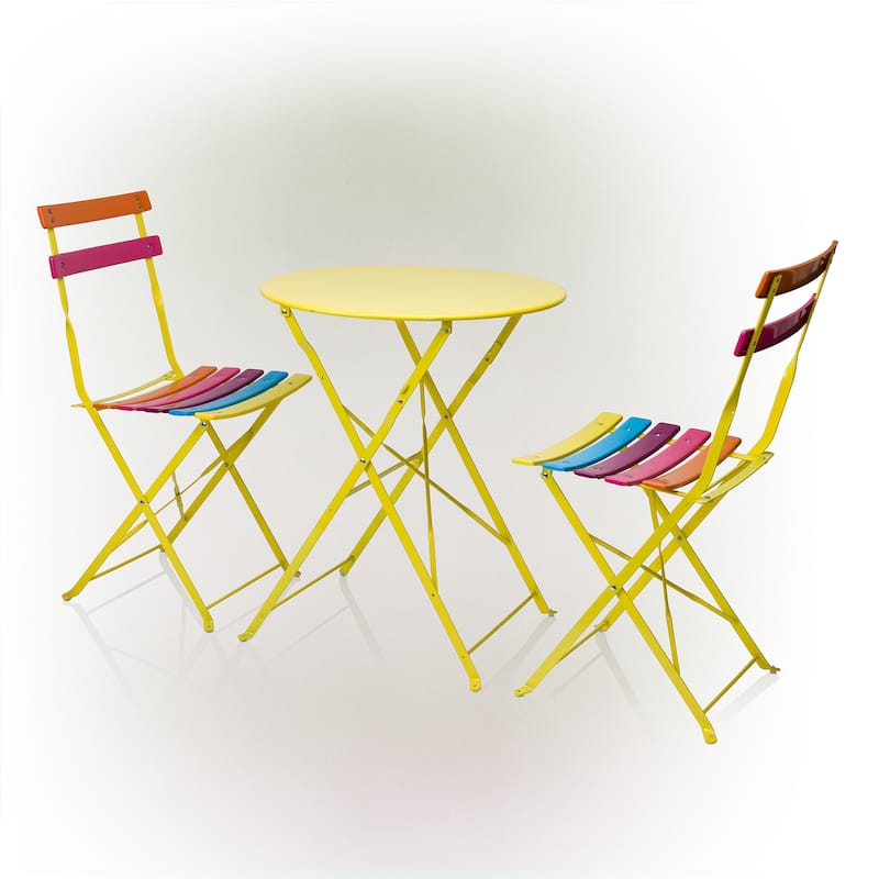 Alpine Corporation Indoor/Outdoor 3-Piece Bistro Set Folding Table and Chairs Patio Seating