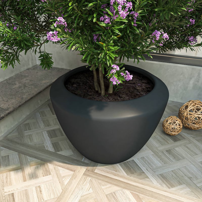 Vessel Contemporary Round Fiberstone and MGO Planter Pot with Drainage Holes Handcrafted Durable Indoor Outdoor Pot