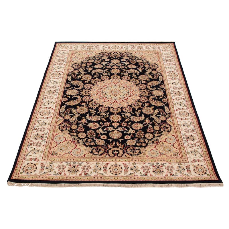 ECARPETGALLERY Hand-knotted Nain Dark Navy Silk, Wool Rug - 6'0 x 8'11