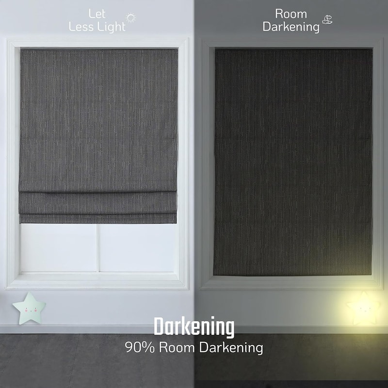 Cordless Room Darkening Roman Shades for Windows, Textured Woven Thermal Insulated Roman Blind Pepper - 23"W x 64" H