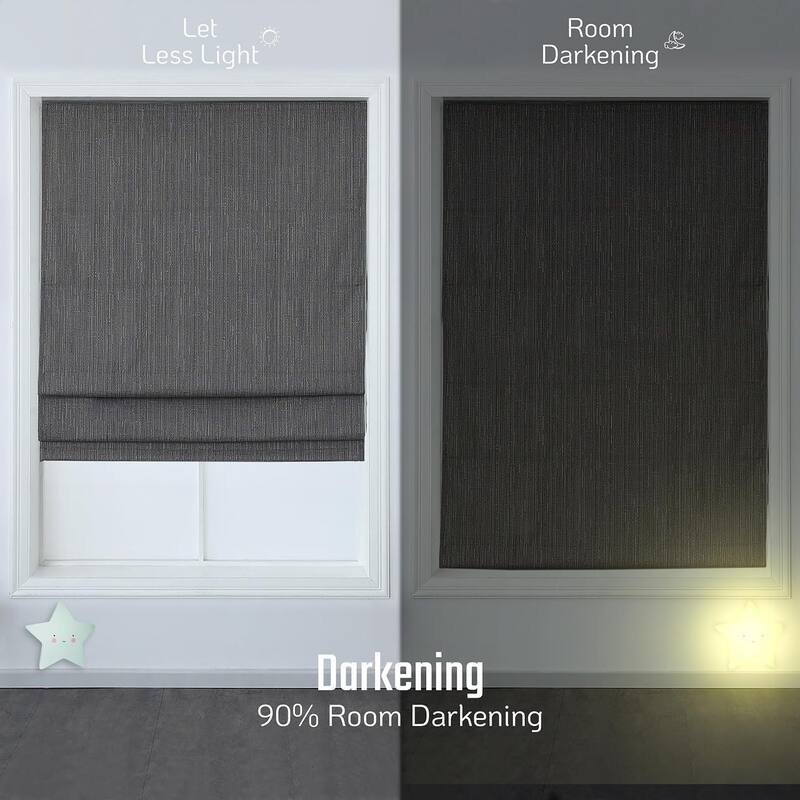 Cordless Room Darkening Roman Shades for Windows, Textured Woven Thermal Insulated Roman Blind