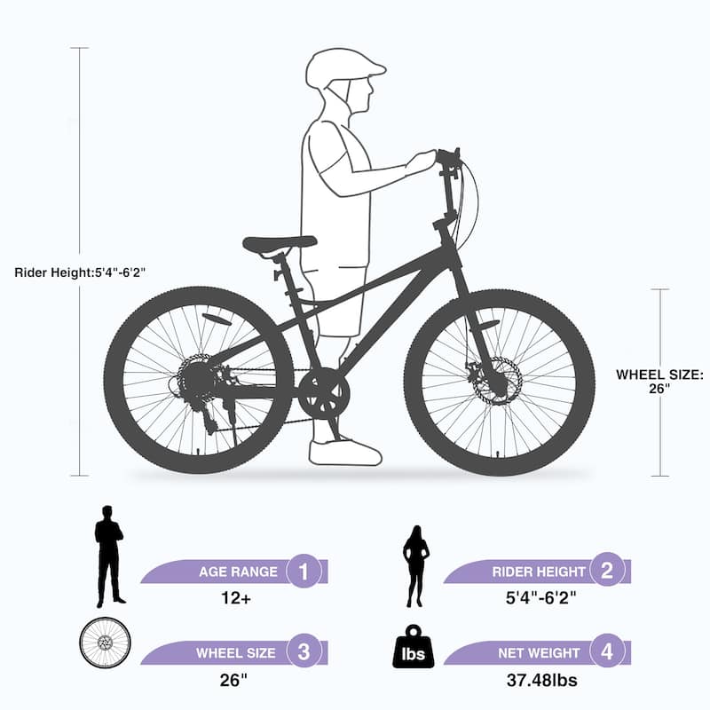 Freestyle Kids Bike Double Disc Brakes 26 Inch Children Bicycle for Boys Girls Age 12+ Years