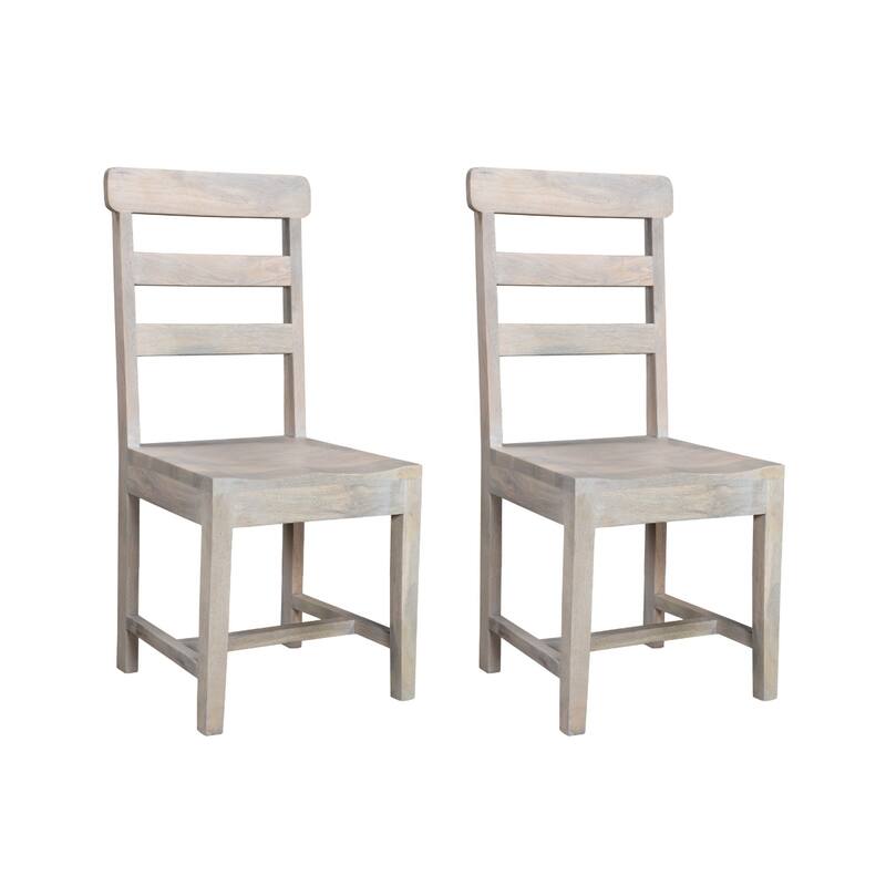 Set of 2 White Wooden Armless Dining Chairs with Ladder Back and for Kitchen or Dining Use - 39.5”H x 17.5”W x 17.5”D