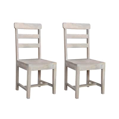 Set of 2 White Wooden Armless Dining Chairs with Ladder Back and for Kitchen or Dining Use - 39.5”H x 17.5”W x 17.5”D