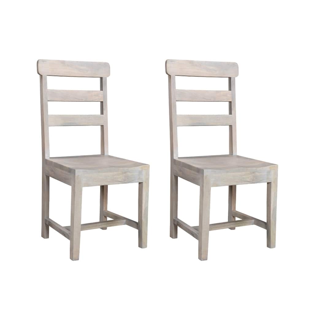 Set of 2 White Wooden Armless Dining Chairs with Ladder Back and for Kitchen or Dining Use - 39.5”H x 17.5”W x 17.5”D