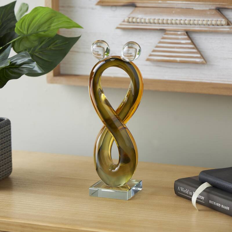 Glass Abstract Infinity Decorative Sculpture with 2 Small Orbs - Orange - Roche River Decor
