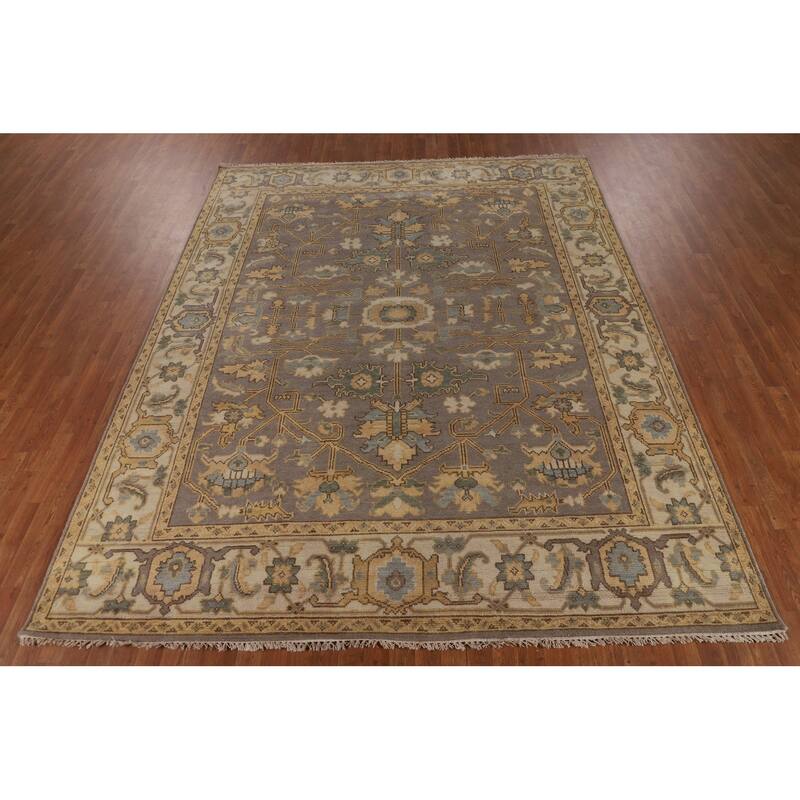Gray Oushak Oriental Area Rug Hand-Knotted Wool Carpet - 7'6" x 10'6"