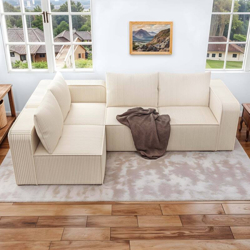 Moasis Multi-seat(3/4/5 seats) Corduroy Sectional Sofa Modular Couch Sofa Upholstered Convertible Modular Sofa