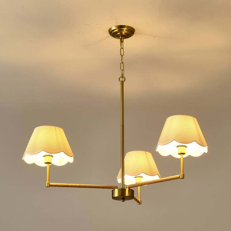 3-Light Contemporary Rope Fabric shade Chandelier,Gold Chandelier,Romantic Golden,Adjustable Pendant Lights Gold
