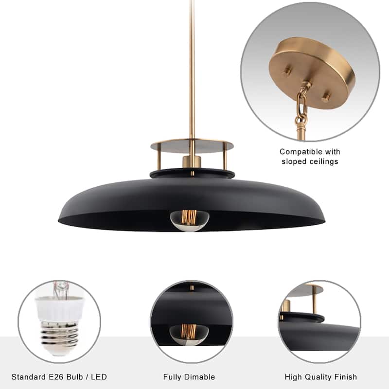 20" Modern Gold and Black 1-Light Dimmable Pendant Light