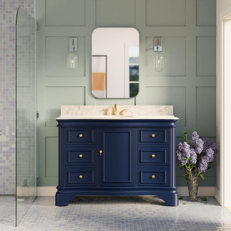 KitchenBathCollection Katherine 48" Bathroom Vanity with Carrara Marble Top