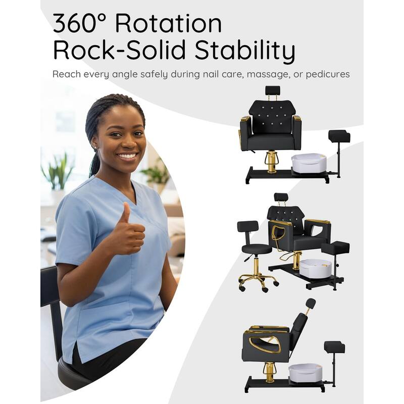 Pedicure Chair with Foot Spa Stool with Adjustable Pedicure Stand