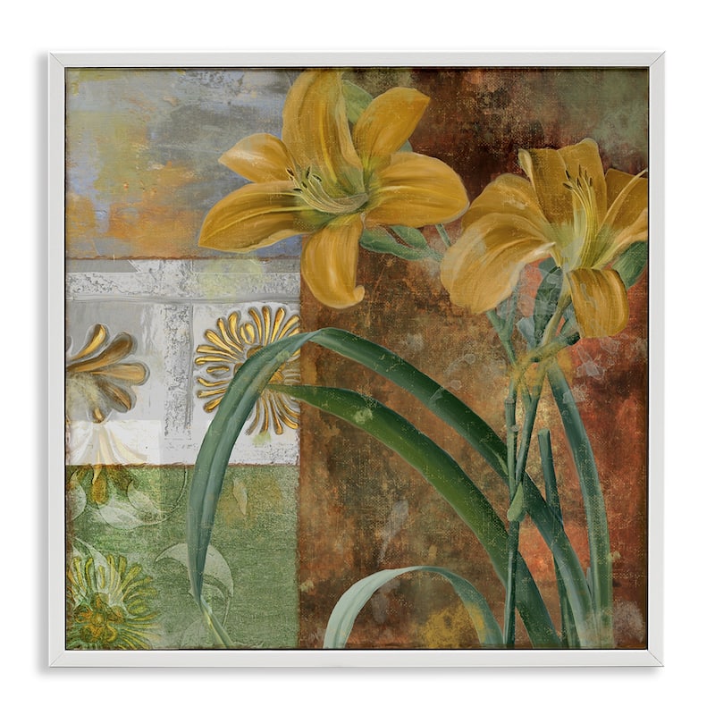Stupell Yellow Lilies on Vintage Tile Framed Giclee Art Design By Sasha - 24 x 24 - White