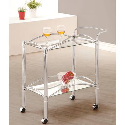 Modern Mobile Two Tier Cart with Glass and Mirrored Shelves