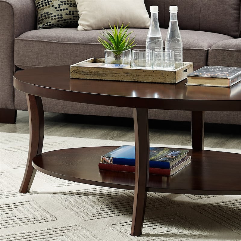Contemporary Oval Shelf Coffee Table, Gray/Espresso