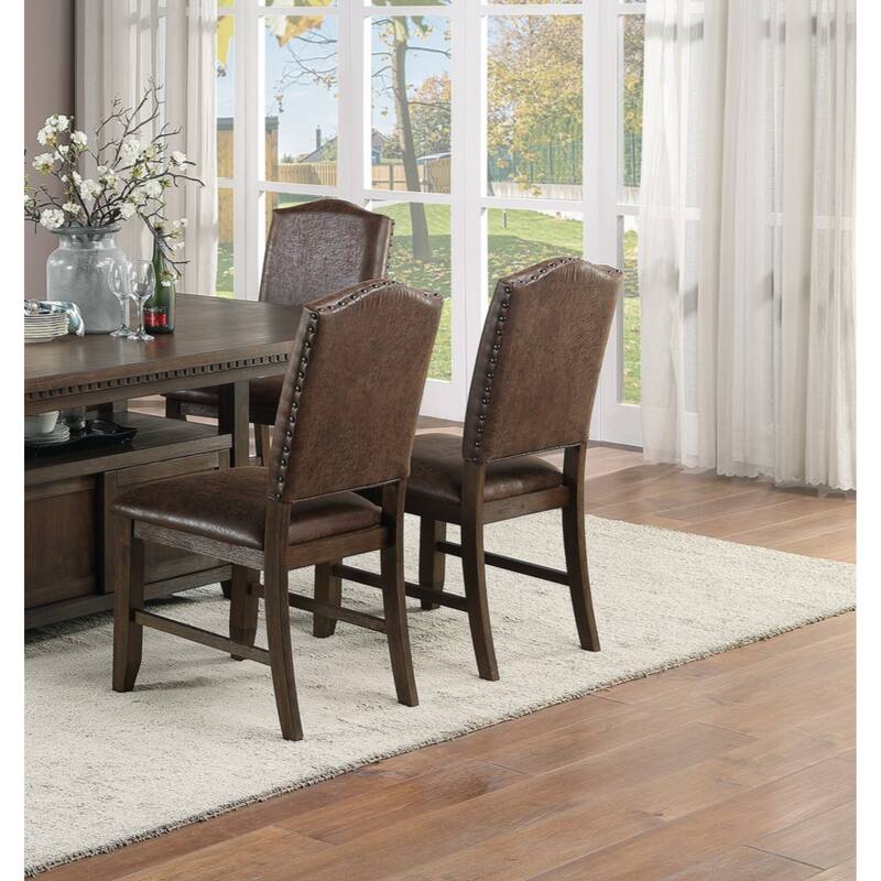 Classic Design Brown / Rustic Espresso Finish Faux Leather Set of 2 Dining Chairs