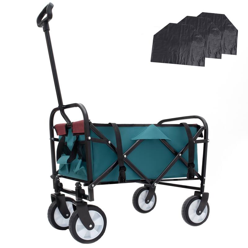 Heavy-Duty Collapsible Wagon with 3-Piece Multi-Use Bag Set - Utility Cart with Liner Covers