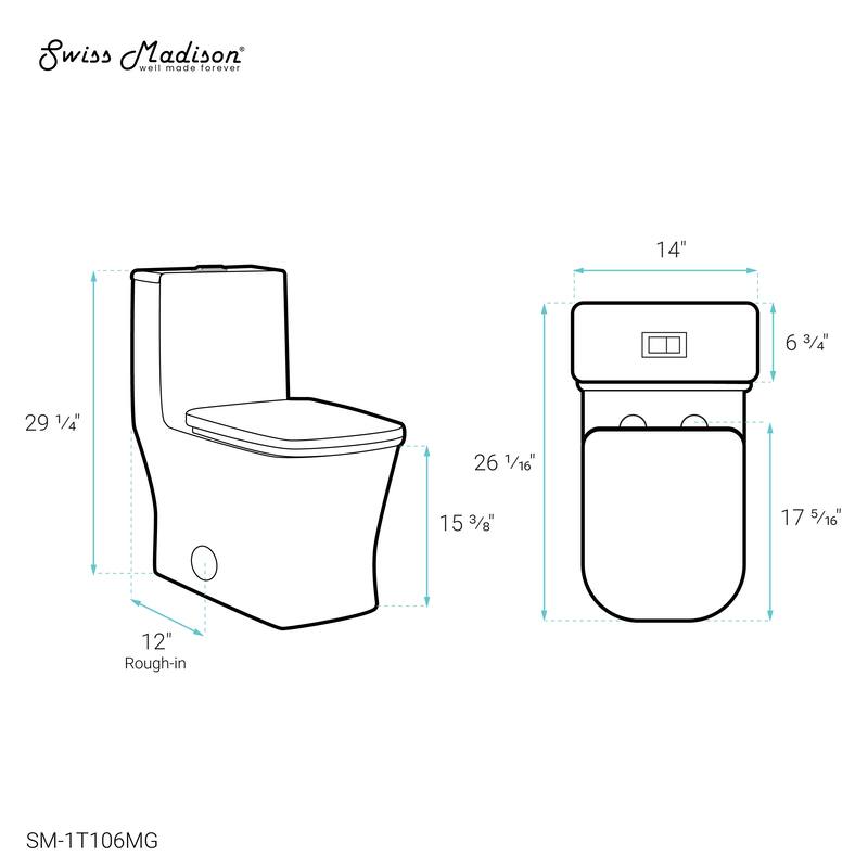 Concorde One Piece Square Toilet Dual Flush In Matte Grey 1.1/1.6 Gpf - 26.06" x 13.98" x 29.21"