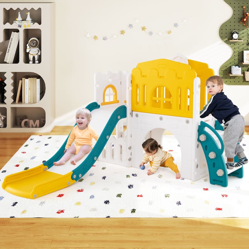 9 in 1 Toddler Slide and Climber Playset with Basketball Hoop Tunnel and Storage Indoor Outdoor Playground for Kids