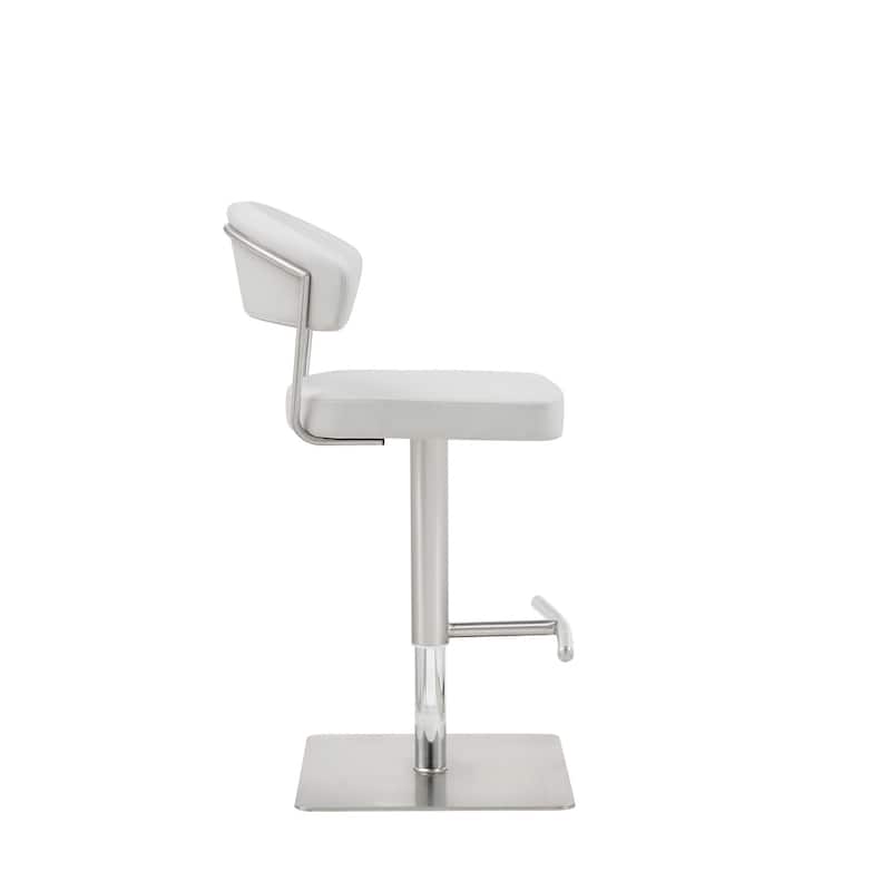 20" Modern White Adjustable Height Stool with Faux Leather Seat Footrest and Pedestal Base - 20"W x 22"D x 34-44"H