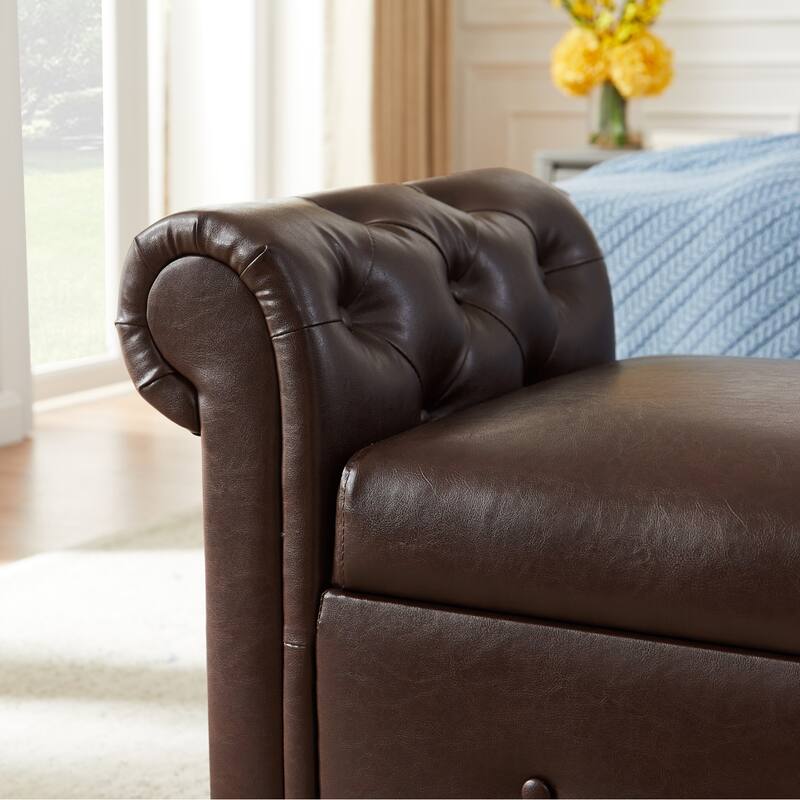 Armed Ottoman Bench PU Leather Bench Button Tufted Sofa Stool Bench Footrest Stoolfor Entryway, Living Room and Window