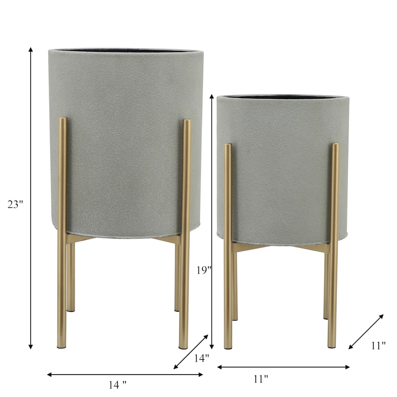 Modern Metal Round Planters on Stand - Set of 2