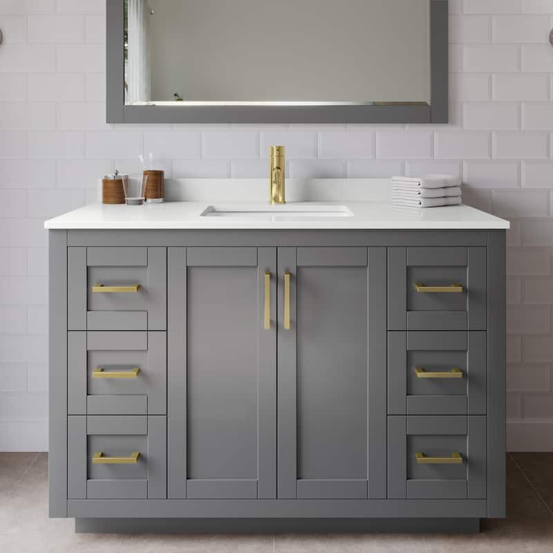 Wyndham Collection WCF292948S-QTZ-UNSMXX Miranda 48" Free Standing - Dark Gray / White Quartz Top / Brushed Gold