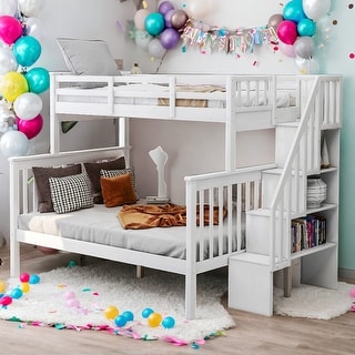 Modren Twin Over Full Bunk Bed with Storage and Guard Rail For Bedroom,Dorm,Kids