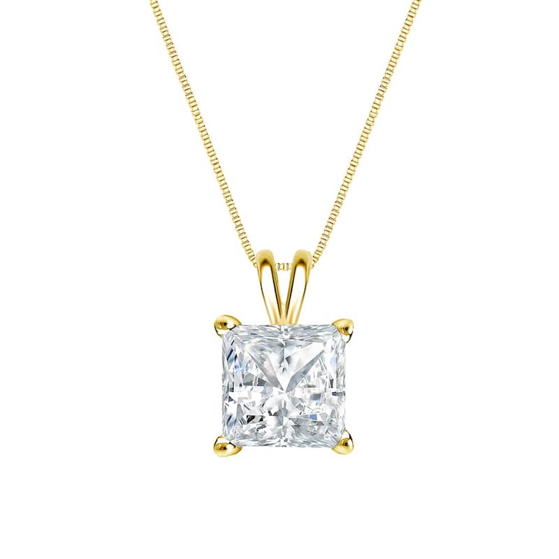 Auriya 14k Gold 1/2ctw Princess-cut Solitaire Diamond Necklace (H-I, SI1-SI2) - Yellow