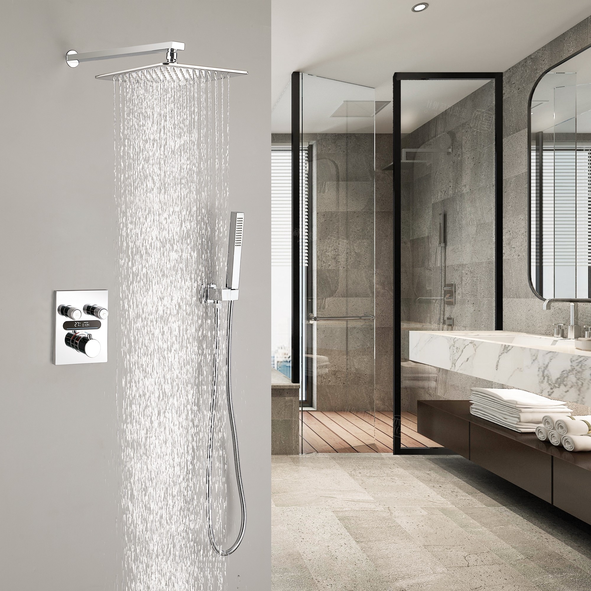 Digital Thermostatic Square Rain Shower System with SILICONE