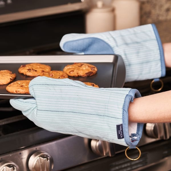 Grey 100% Cotton Oven Mitts With Silicone Palm (Set of 2)