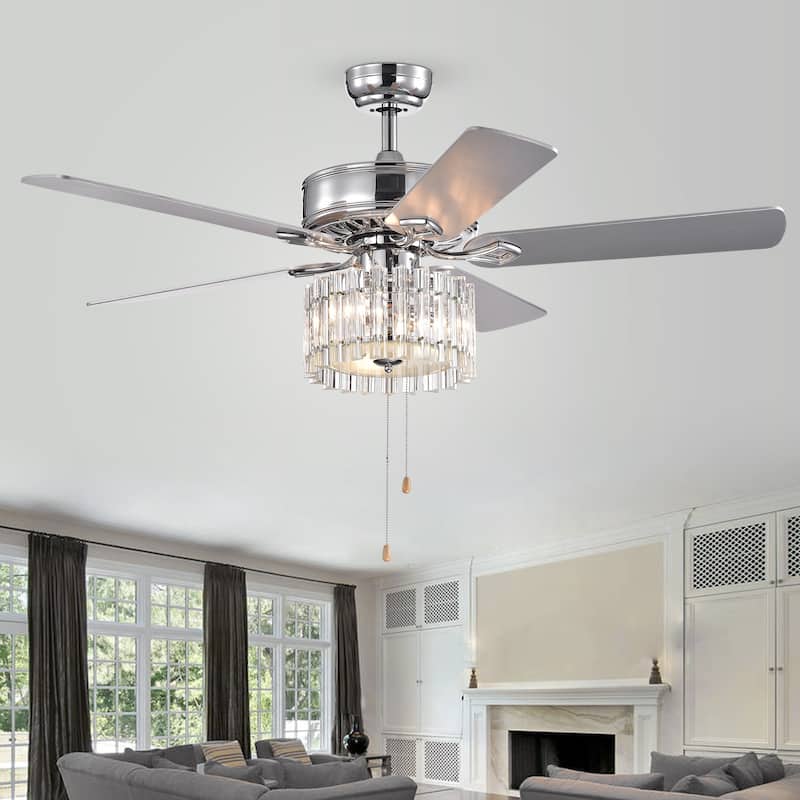 SAFAVIEH Lighting 52-Inch Dresher Ceiling Light Fan (with Remote) - Chrome - 52"W x 52"D x 25"H