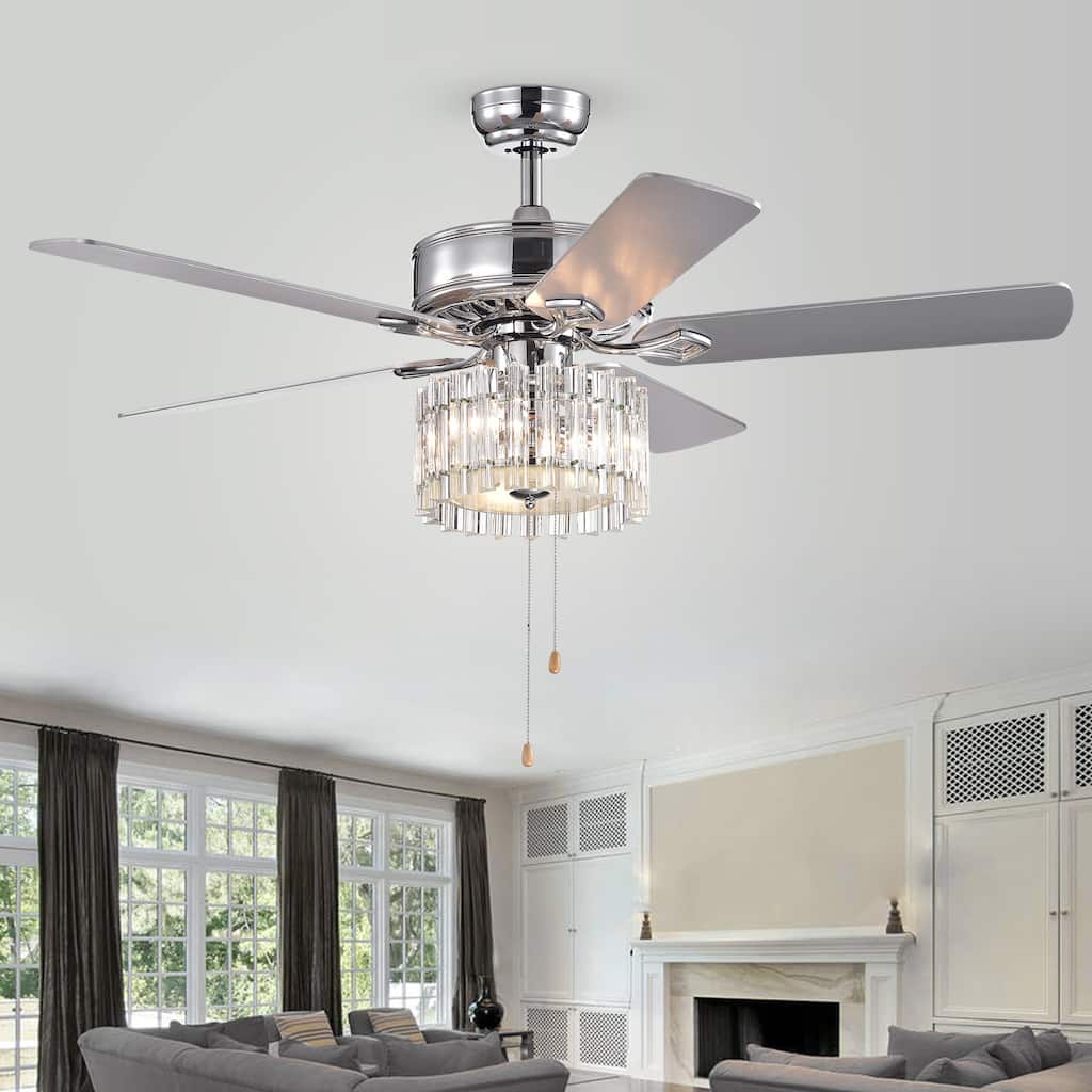 SAFAVIEH Lighting Enola 52-inch Ceiling Light Fan (with Remote) - 52" W x 52" L x 25" H - Silver/White Maple - 52Wx52Dx25H