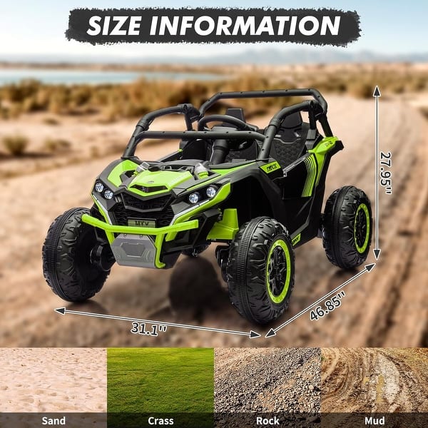 dimension image slide 0 of 5, 24V Kids Ride On Utv,2-Seater 4WD Off Road Electric Vehicle with Remote Control