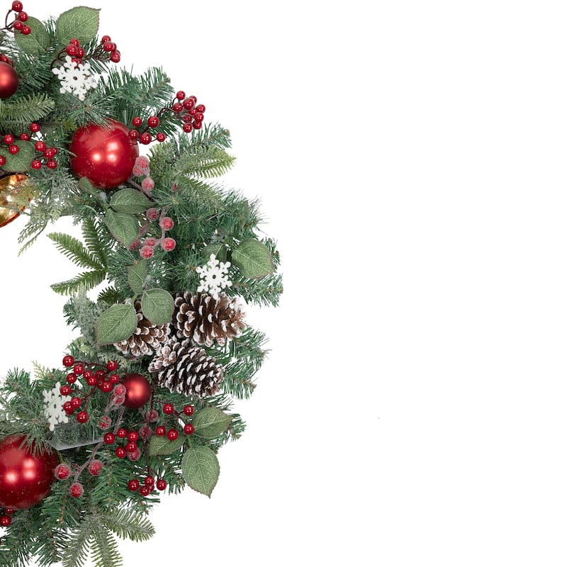 Red Bells and Mixed Foliage Artificial Christmas Wreath 30-Inch Unlit - 30"