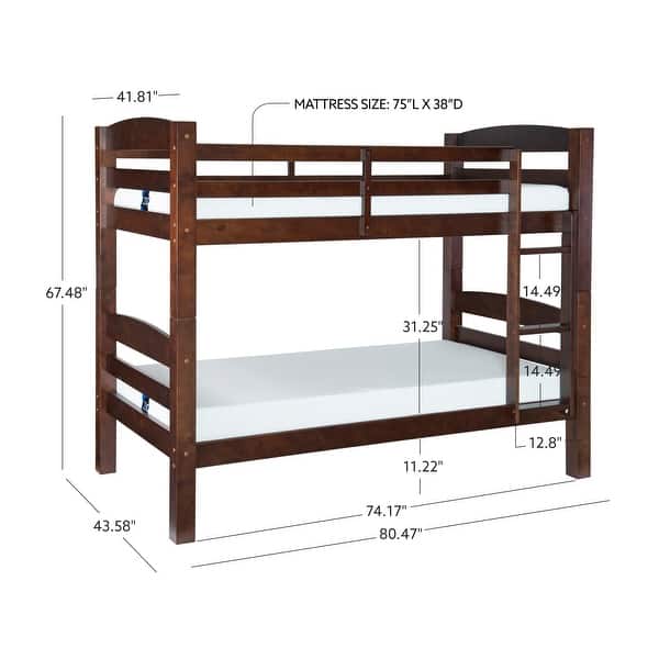 Linon Levi Solid Wood Twin over Twin Bunk Bed