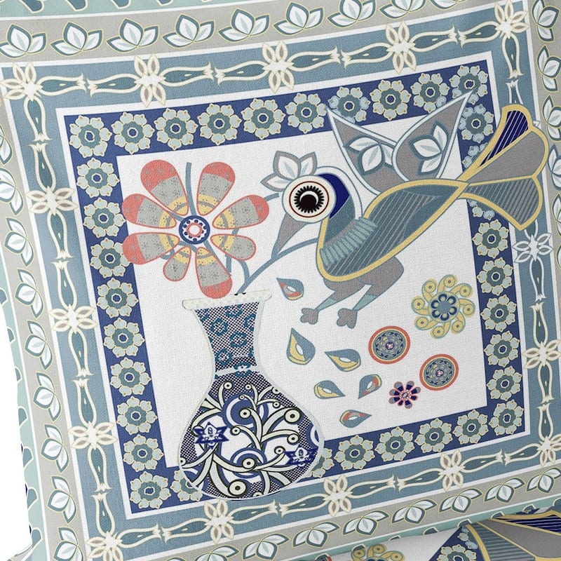 HomeRoots Set of Two 16" X 16" Beige and Green Peacock Blown Seam Floral Indoor Outdoor Throw Pillow - 16.00' X '16.00' X '5.00