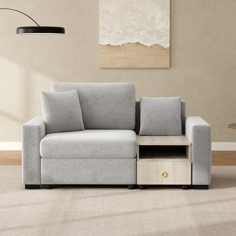 Modern Sofa Couch 63.2" Modular Sofa Upholstered Sofa Couch with Storage Armrest and Center Console for Living Room - Grey