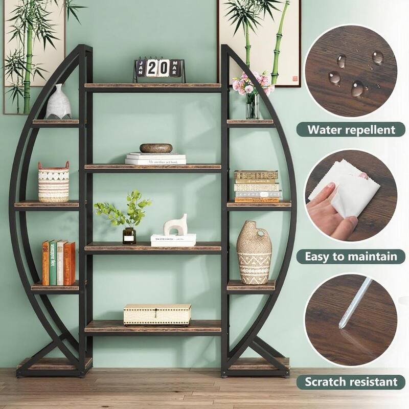 Metal and MDF 12 Shelf Half-Moon Plant Stand with Wide Display - 49.08” x 11.81” x 69.48”