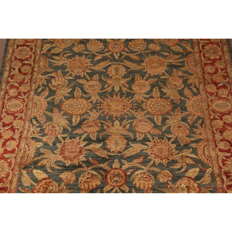 Floral Green Agra Indian Area Rug Hand-Knotted Wool Carpet - 8'0"x 10'0"
