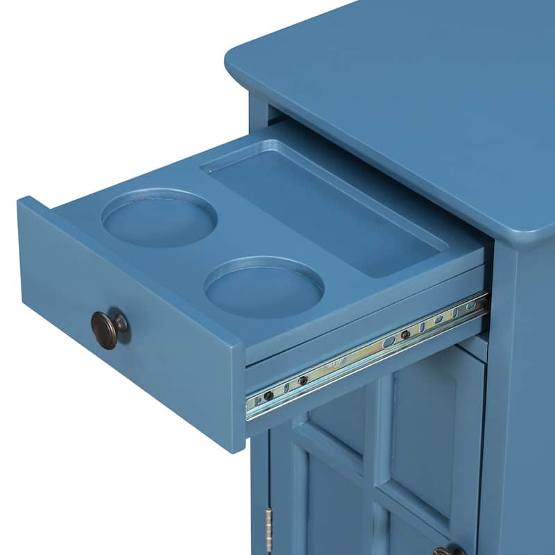 Classic Vintage Livingroom End Table, Side Table with USB Ports, and One Multifunctional Drawer with cup holders