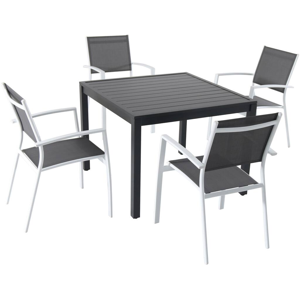 Hanover Naples 5-Piece Outdoor Dining Set with 4 Sling Arm Chairs and a 38" Square Dining Table - N/A