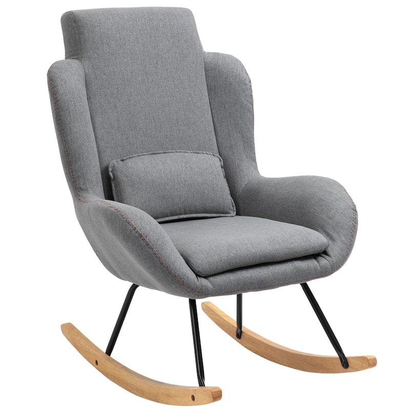 HOMCOM Modern Comfortable Relax Rocking Sofa Armchair Lounge Chair with Thick Padding Metal Frame Pillow Light Grey