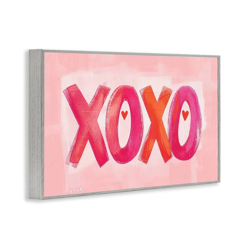 Stupell Pink XOXO with Hearts Framed Giclee Art Design By LSR Design Studio