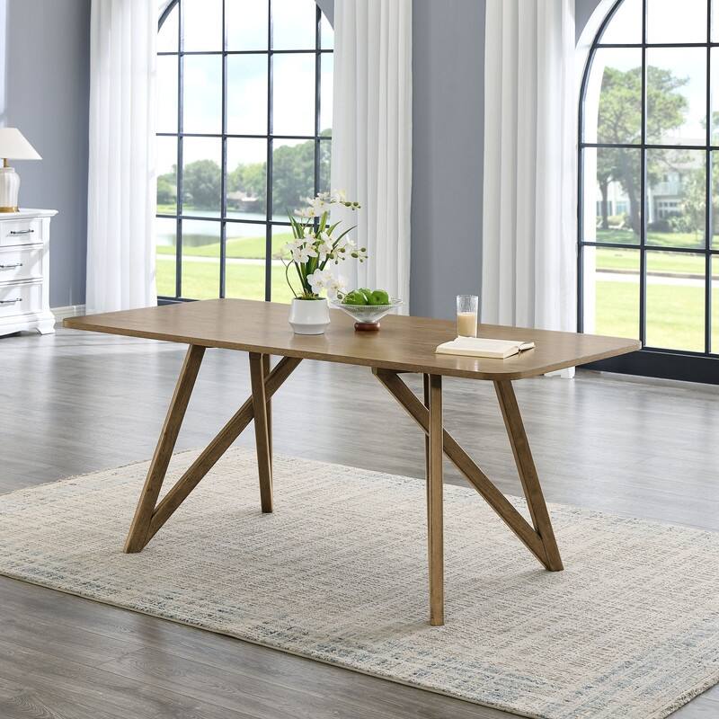 Darla 70"W Rectangular Walnut Oak Geometric Cross Base Dining Table - Walnut Oak