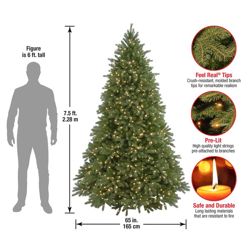 National Tree Company 7.5 ft. Feel-Real Pre-Lit Jersey Fraser Christmas Tree - 7.5 Foot