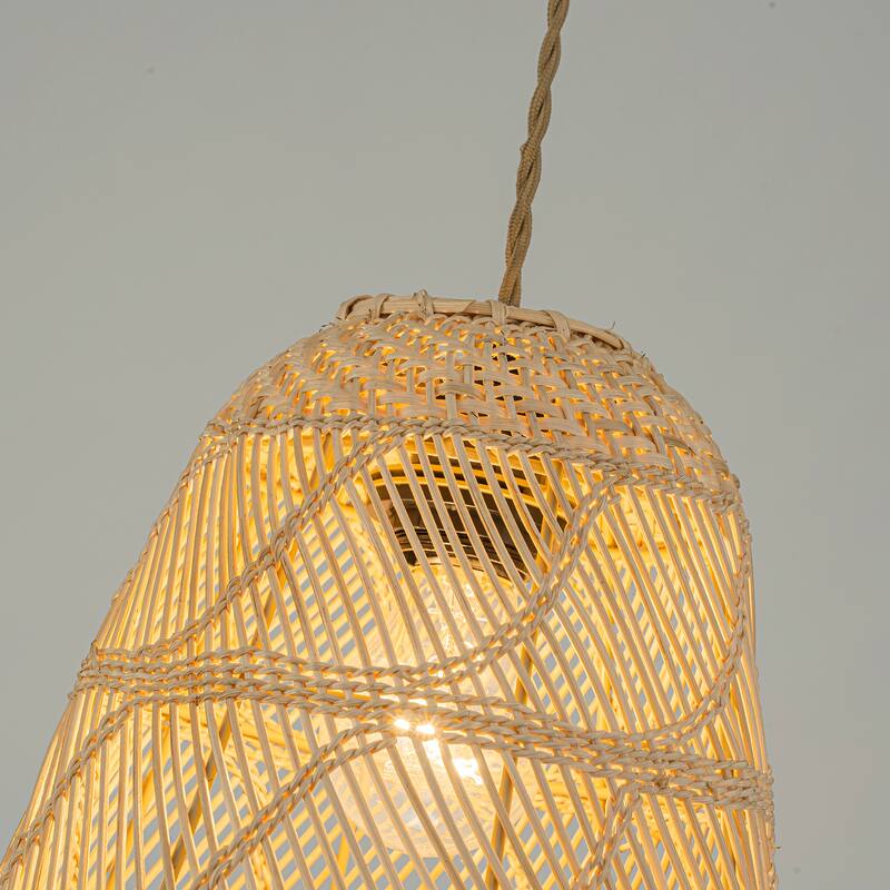 Kai 1-Light Rattan Pendant, Coastal Boho Japandi - Handwoven - 10" Wide